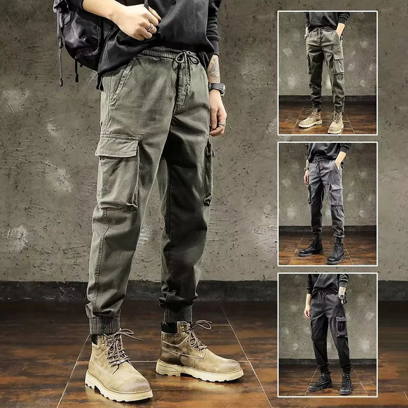 Men Cargo Pants Male Vintage Multi Pocket Loose Fit American Style Casual Cloth Pants High Street Outdoor Resistant Work Pants - KHOY
