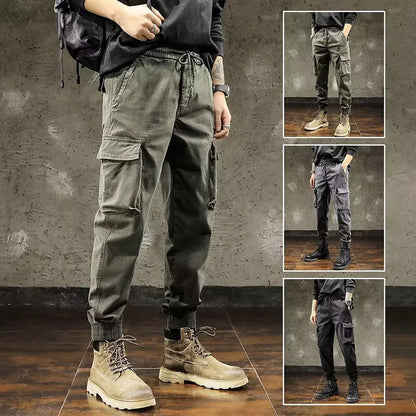 Men Cargo Pants Male Vintage Multi Pocket Loose Fit American Style Casual Cloth Pants High Street Outdoor Resistant Work Pants - KHOY