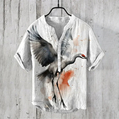 2024 Hawaiian Shirt Men's Stand Collar Short Sleeve Shirt Portrait 3D Printing Fashion Casual Bamboo Linen Top S-5XL - KHOY
