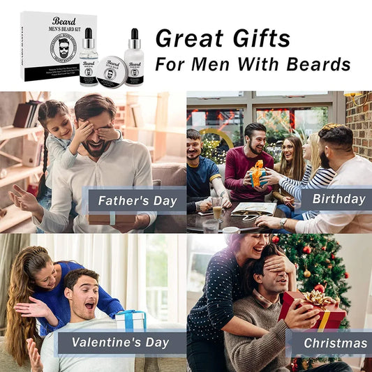 Men's Beard Kit Soft smooth And Easy To Take Care Of Natural Oils Brighten And Nourish Promote Growth Relieve Itching Of Beard - KHOY