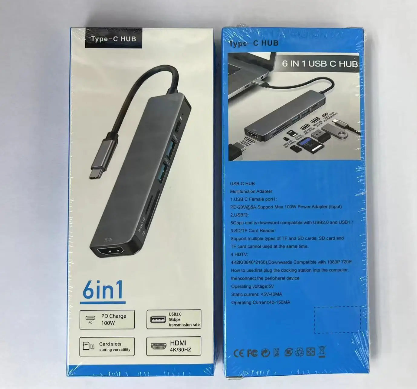 USB C HUB 4K 30Hz Type C to HDMI-compatible PD 100W USB 3.0 HUB Splitter Card Reader Multi with TF SD Port for Macbook Computer - KHOY