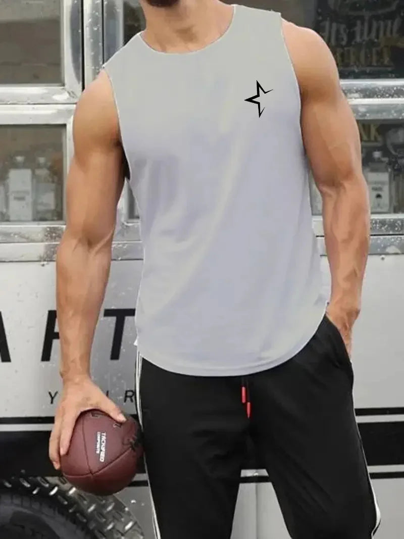 Summer Simple Letter Print Men's Round Neck Tank Top Gym Fitness Training Sports Vest Plus Size Man Sleeveless Shirt Casual Tees - KHOY