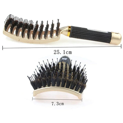 Hair Brush Scalp Massage Comb Hairbrush Boar Bristle Nylon Women Wet Curly Detangle Hair Brush Salon Hairdressing Styling Tool - KHOY