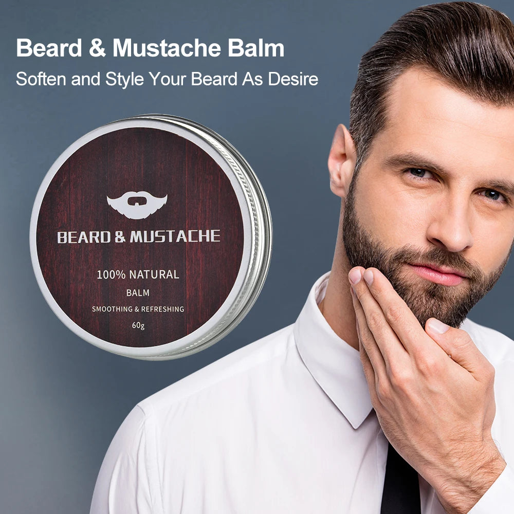 Beard Growth Kit For Men Barbe Hair Enhancerbeard Essential Oil Moisturizing Wax Growth Roller Comb Styling Scissors Beard Care - KHOY
