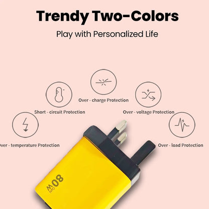 80W Super Fast Charge Type C USB Phone Charger With Telescopic USB C Cable For Iphone 16 15 Samsung Laptop With Light - KHOY