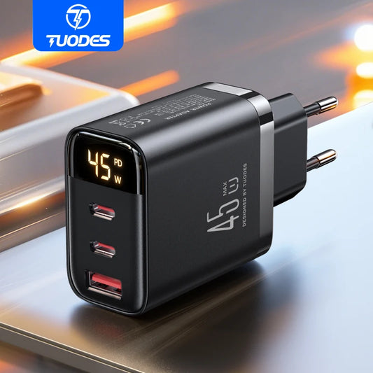 Tuodes 45w GaN Charger PPS PD USB Type C Fast Charging QC4.0 Quick Charge For iPhone 16 Macbook Air Tablet Samsung Xiaomi Laptop - KHOY