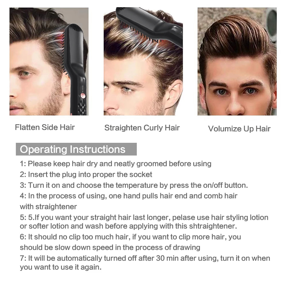 Hot Comb Straightener Heating Comb For Men Beard Electric Negative Ion Hair Straightening Brush Wet Dry Use Quick Hair Styler - KHOY