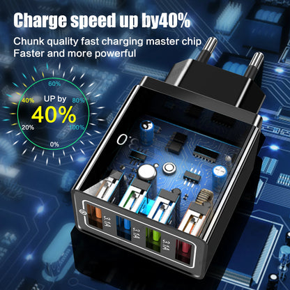 3A USB Charger 4 Ports USB Quick Charge 3.0 EU US Plug For iPhone Samsung Xiaomi Poco Fast Charging Mobile Phone Charger Adapter - KHOY