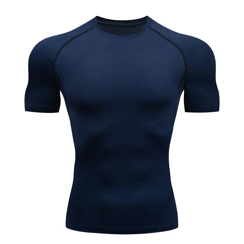 Men Compression Running T Shirt Fitness Tight Short Sleeve Tshirt Training Jogging Shirts Gym Sportswear Quick Dry Rashgard - KHOY