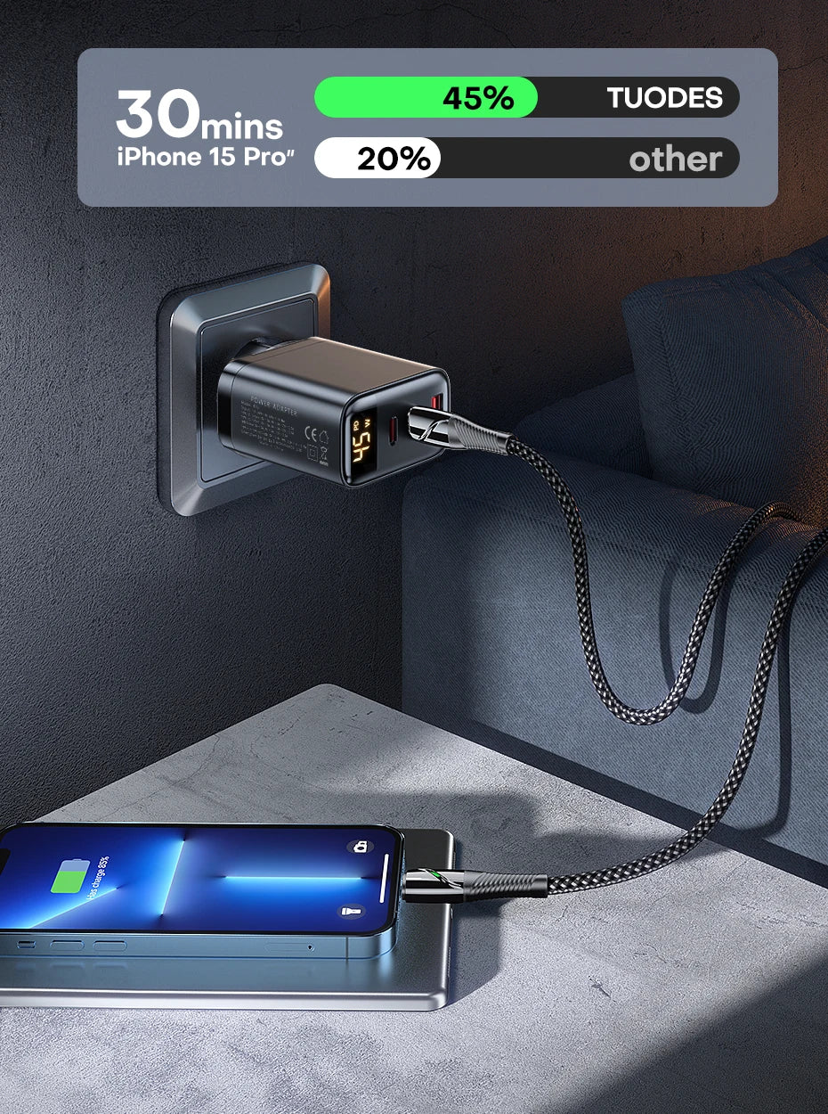Tuodes 45w GaN Charger PPS PD USB Type C Fast Charging QC4.0 Quick Charge For iPhone 16 Macbook Air Tablet Samsung Xiaomi Laptop - KHOY