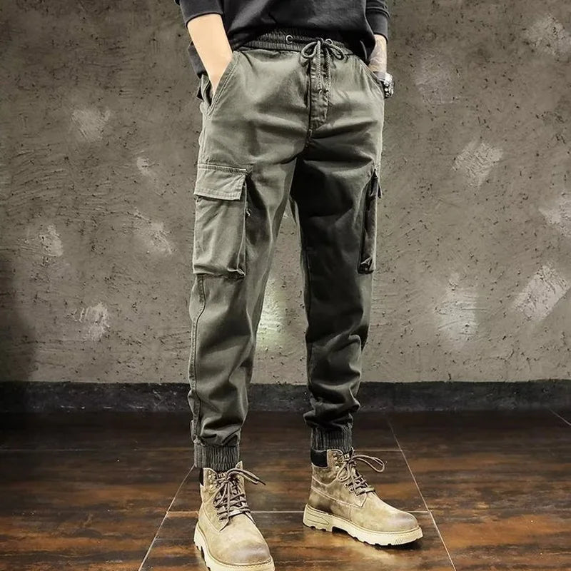 Men Cargo Pants Male Vintage Multi Pocket Loose Fit American Style Casual Cloth Pants High Street Outdoor Resistant Work Pants - KHOY