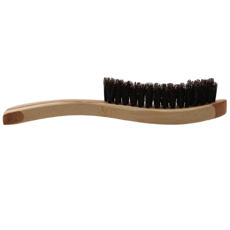 Beard Brush Boar Bristle for Men's Mustache Shaving Comb Face Massage Facial Hair Cleaning Brush Beech Long Handle - KHOY