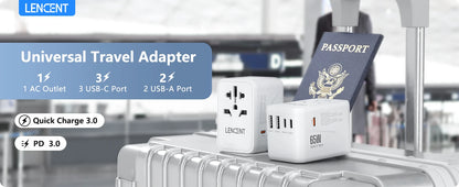 LENCENT 65W/100W GaN International Travel Adapter with 2USB 3 Type C GaN Fast Charging Adapter with EU AU US UK Plug for Travel - KHOY
