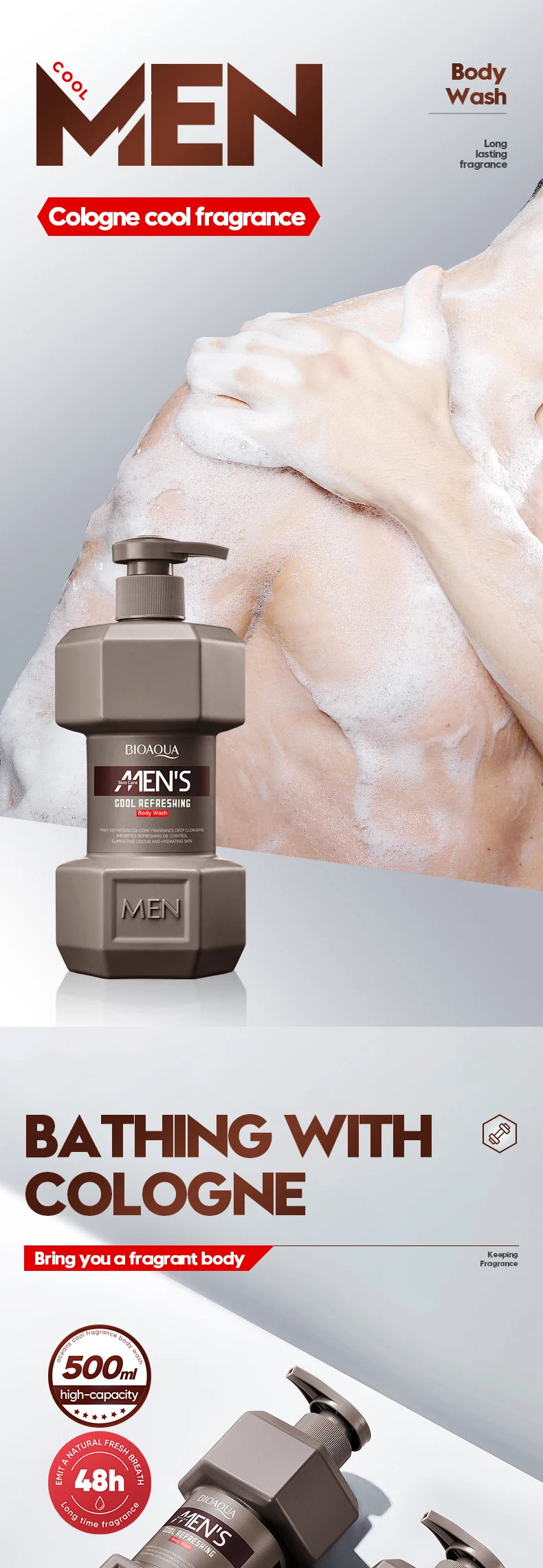 Men's facial cleanser Body wash Oil control Moisturizing long-lasting fragrance Fresh release charm creamy foam Body wash - KHOY