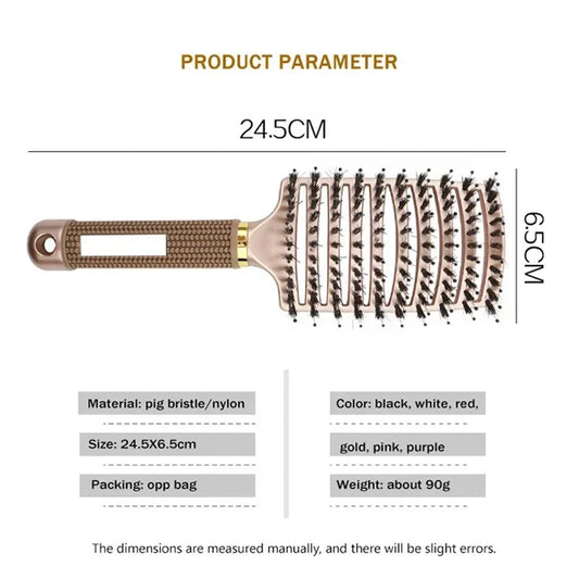 Hair Brush Scalp Massage Comb Hairbrush Boar Bristle Nylon Women Wet Curly Detangle Hair Brush Salon Hairdressing Styling Tool - KHOY