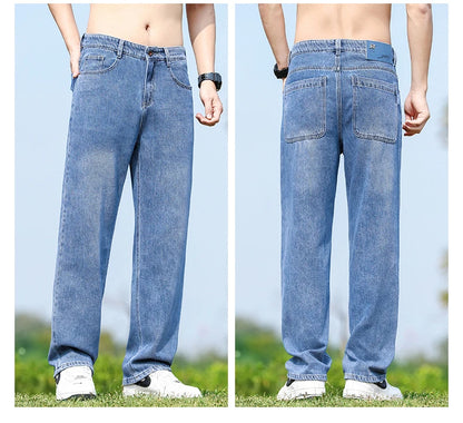 Men's Straight-Leg Jeans, Minimalist for All Seasons, Loose with Drape, Narrow-Wide Leg, Retro Casual Long Pants, Sizes 28-38 - KHOY