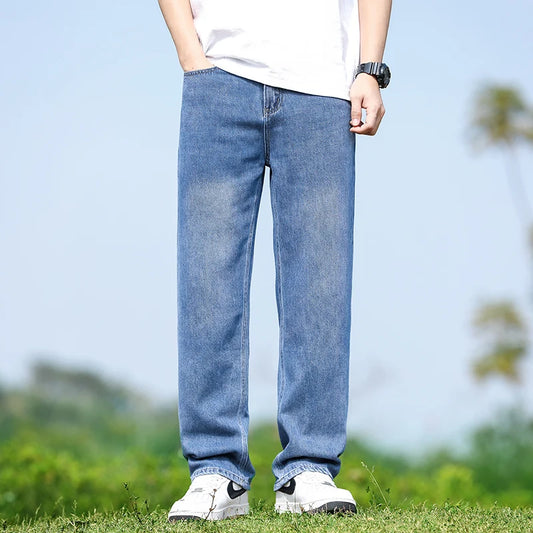 Men's Straight-Leg Jeans, Minimalist for All Seasons, Loose with Drape, Narrow-Wide Leg, Retro Casual Long Pants, Sizes 28-38 - KHOY