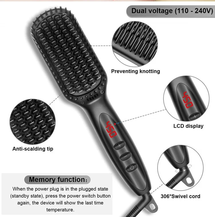 Electric Beard Comb Hair Straightener Brush Hot Hair Brushes Straightener Hair Anti-scalding Ceramic Beard Straightening Brush - KHOY
