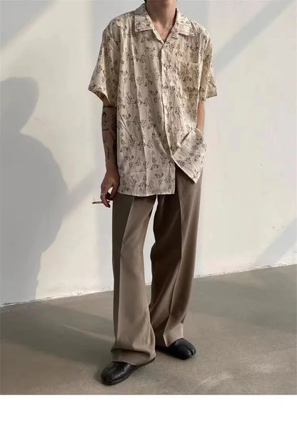 Hawaiian Shirt for Men Small Flower Cuba Collar Vintage Holiday Beach Couple Clothing Male Top Summer 2024 - KHOY