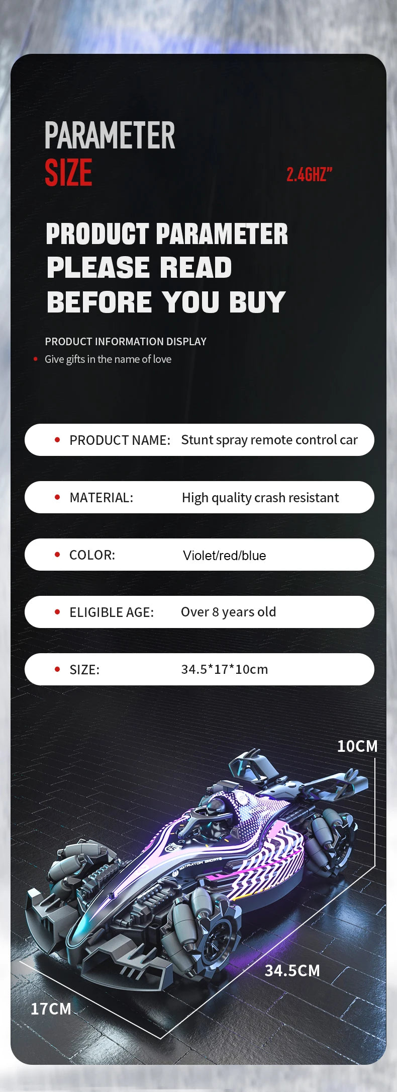New Drift RC Car Remote Control Car Racing Spray 2.4G High Speed Off Road Competition Vehicle RC Boys Toys for Children Toy Gift - KHOY