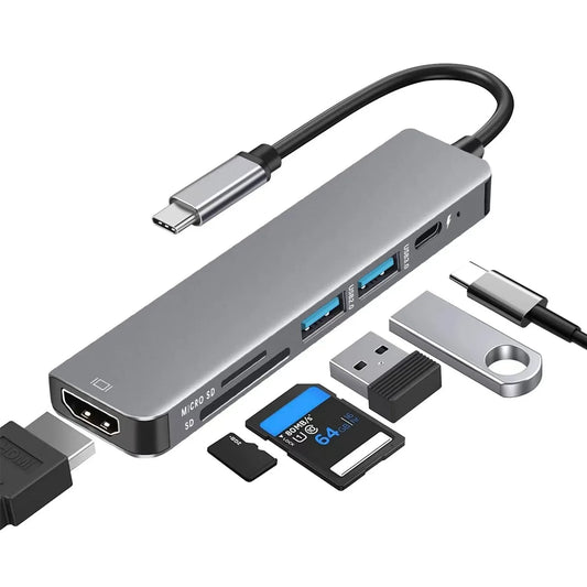 USB C HUB 4K 30Hz Type C to HDMI-compatible PD 100W USB 3.0 HUB Splitter Card Reader Multi with TF SD Port for Macbook Computer - KHOY