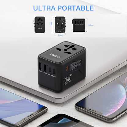 LENCENT 65W/100W GaN International Travel Adapter with 2USB 3 Type C GaN Fast Charging Adapter with EU AU US UK Plug for Travel - KHOY