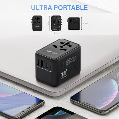 LENCENT 65W/100W GaN International Travel Adapter with 2USB 3 Type C GaN Fast Charging Adapter with EU AU US UK Plug for Travel - KHOY