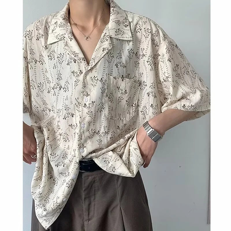 Hawaiian Shirt for Men Small Flower Cuba Collar Vintage Holiday Beach Couple Clothing Male Top Summer 2024 - KHOY