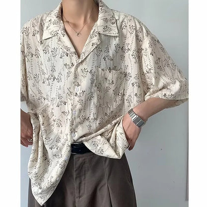 Hawaiian Shirt for Men Small Flower Cuba Collar Vintage Holiday Beach Couple Clothing Male Top Summer 2024 - KHOY