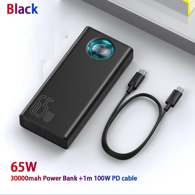 Baseus Power Bank 30000mAh 65W PD3.0 Quick Charging 3.0 FCP SCP Portable External for iPhone 16 15 14 Laptop Tablet Power bank - KHOY
