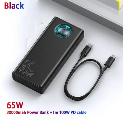 Baseus Power Bank 30000mAh 65W PD3.0 Quick Charging 3.0 FCP SCP Portable External for iPhone 16 15 14 Laptop Tablet Power bank - KHOY