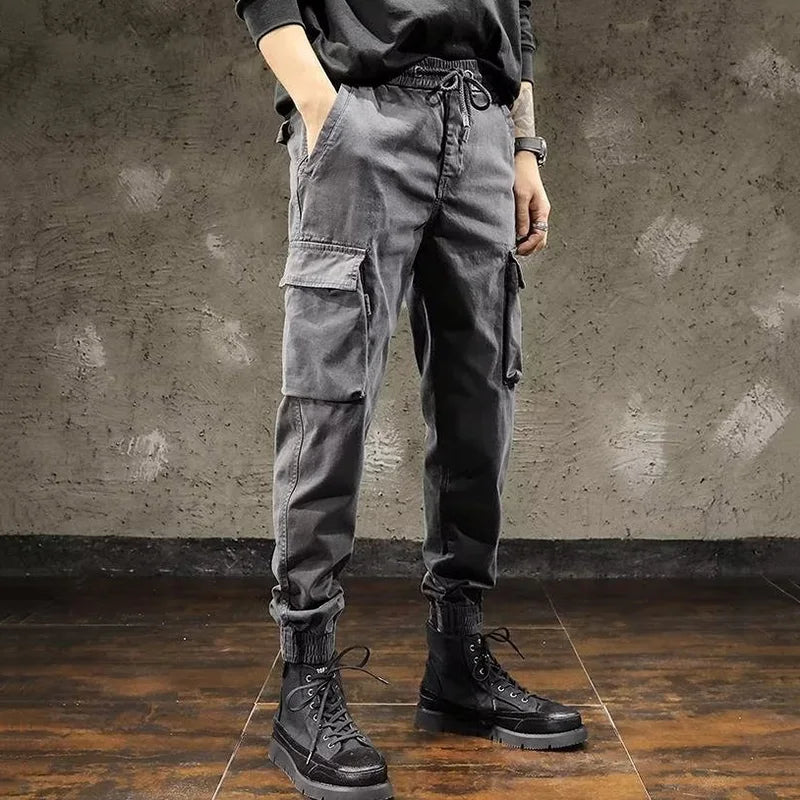 Men Cargo Pants Male Vintage Multi Pocket Loose Fit American Style Casual Cloth Pants High Street Outdoor Resistant Work Pants - KHOY