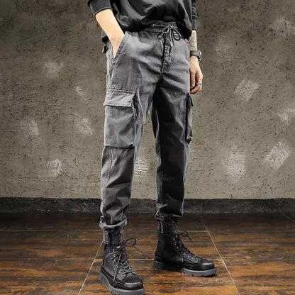 Men Cargo Pants Male Vintage Multi Pocket Loose Fit American Style Casual Cloth Pants High Street Outdoor Resistant Work Pants - KHOY