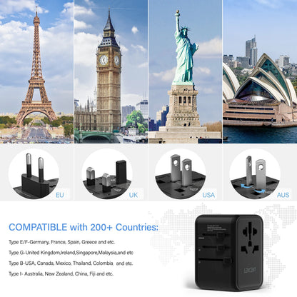 LENCENT 65W/100W GaN International Travel Adapter with 2USB 3 Type C GaN Fast Charging Adapter with EU AU US UK Plug for Travel - KHOY
