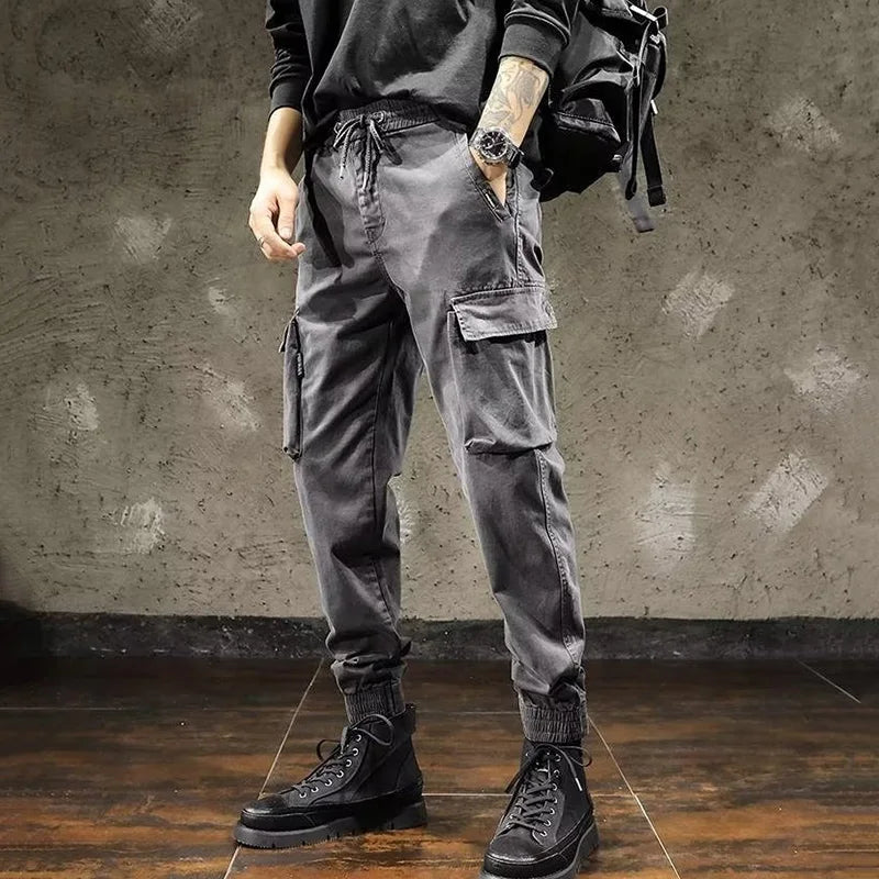 Men Cargo Pants Male Vintage Multi Pocket Loose Fit American Style Casual Cloth Pants High Street Outdoor Resistant Work Pants - KHOY