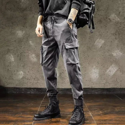 Men Cargo Pants Male Vintage Multi Pocket Loose Fit American Style Casual Cloth Pants High Street Outdoor Resistant Work Pants - KHOY
