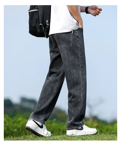 Men's Straight-Leg Jeans, Minimalist for All Seasons, Loose with Drape, Narrow-Wide Leg, Retro Casual Long Pants, Sizes 28-38 - KHOY