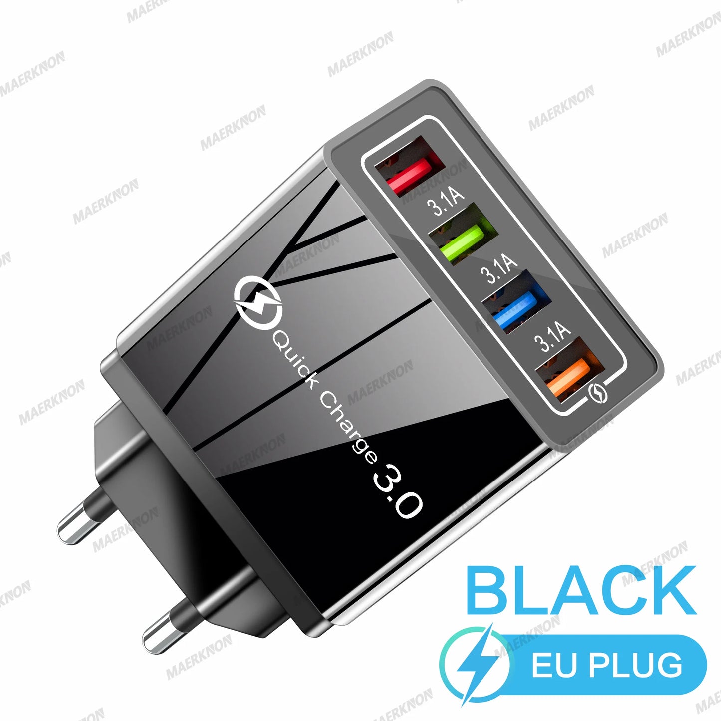 3A USB Charger 4 Ports USB Quick Charge 3.0 EU US Plug For iPhone Samsung Xiaomi Poco Fast Charging Mobile Phone Charger Adapter - KHOY