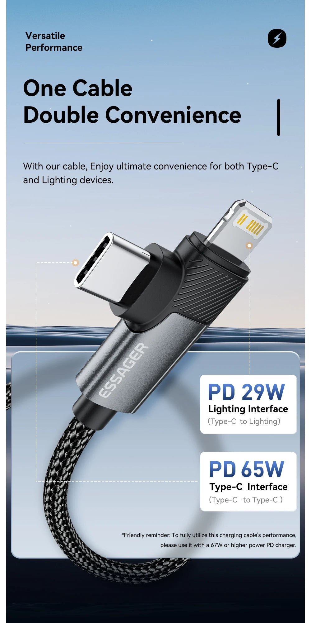 Essager 2-in-1 Right Angle Cable PD 65W 29W Fast Charging Elbow Data Cable For iPhone 15 14 13 MacBook Lenovo Asus Dell iPad Pro - KHOY