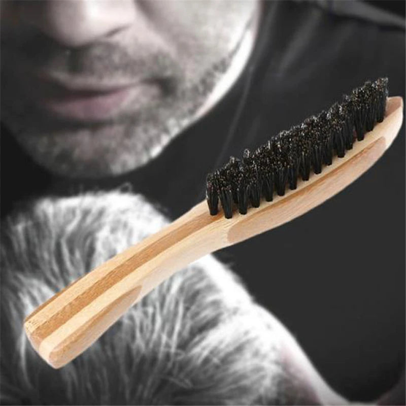 Beard Brush Boar Bristle for Men's Mustache Shaving Comb Face Massage Facial Hair Cleaning Brush Beech Long Handle - KHOY