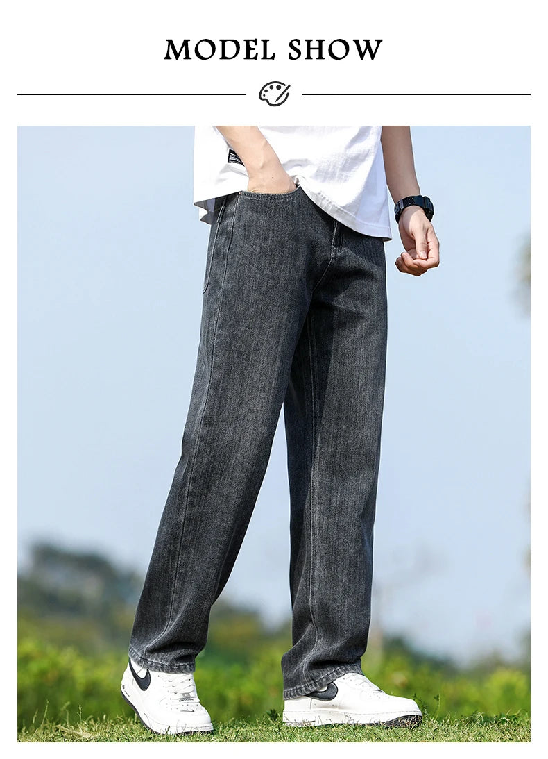 Men's Straight-Leg Jeans, Minimalist for All Seasons, Loose with Drape, Narrow-Wide Leg, Retro Casual Long Pants, Sizes 28-38 - KHOY