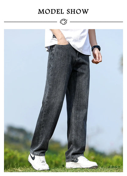 Men's Straight-Leg Jeans, Minimalist for All Seasons, Loose with Drape, Narrow-Wide Leg, Retro Casual Long Pants, Sizes 28-38 - KHOY