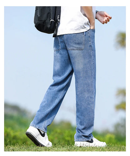 Men's Straight-Leg Jeans, Minimalist for All Seasons, Loose with Drape, Narrow-Wide Leg, Retro Casual Long Pants, Sizes 28-38 - KHOY