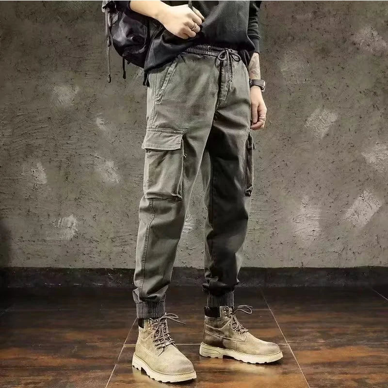 Men Cargo Pants Male Vintage Multi Pocket Loose Fit American Style Casual Cloth Pants High Street Outdoor Resistant Work Pants - KHOY