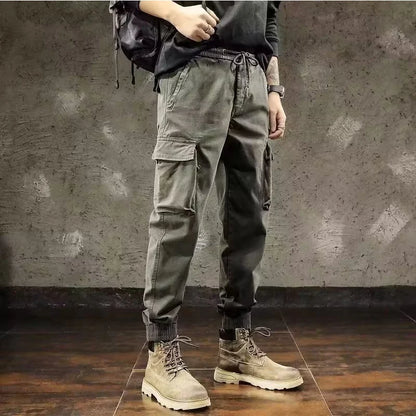 Men Cargo Pants Male Vintage Multi Pocket Loose Fit American Style Casual Cloth Pants High Street Outdoor Resistant Work Pants - KHOY