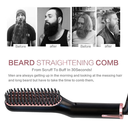 Hot Comb Straightener Heating Comb For Men Beard Electric Negative Ion Hair Straightening Brush Wet Dry Use Quick Hair Styler - KHOY