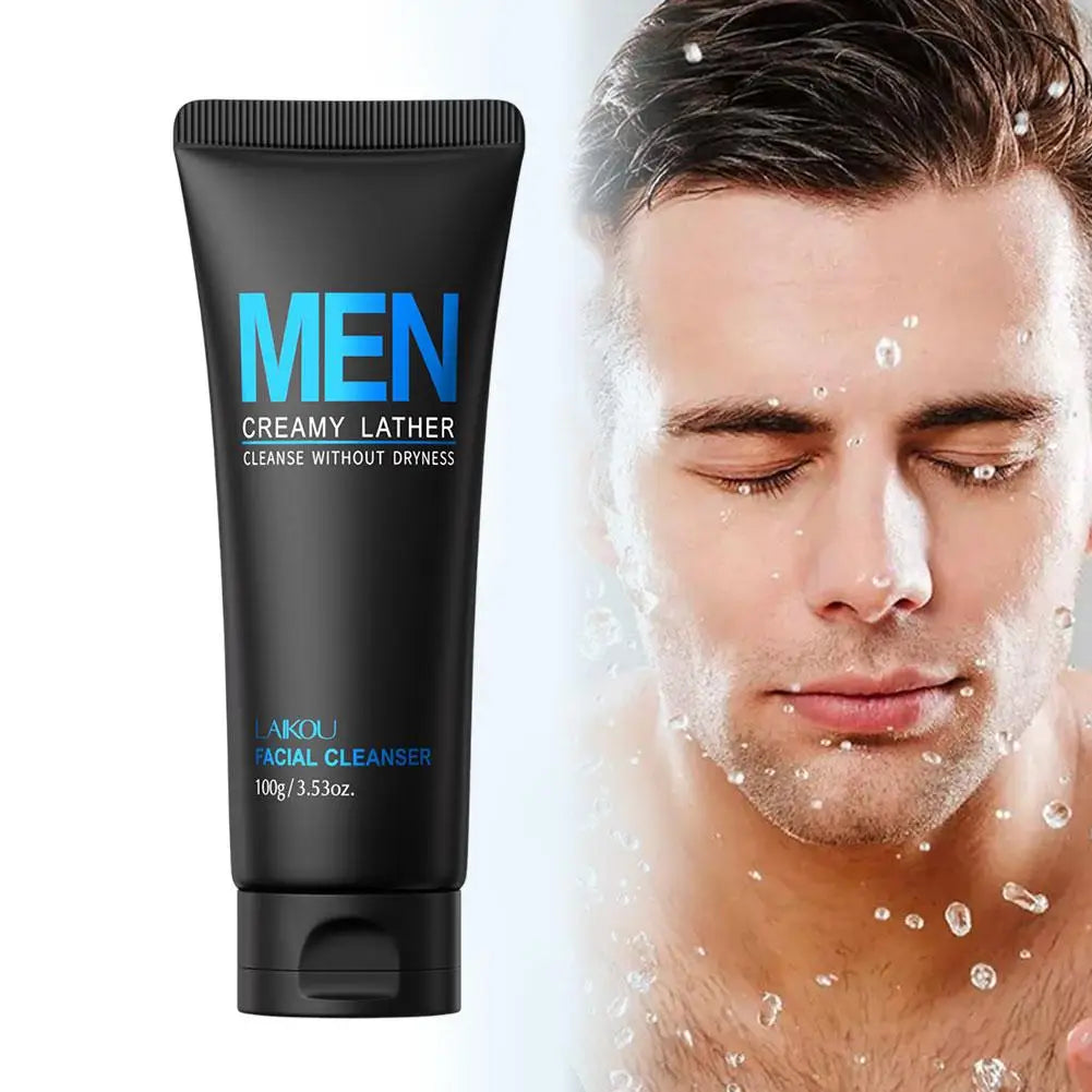 Men's Deep Cleansing Face Wash 100g, Oil Control, Pore Minimizer, Hydrating Facial Cleanser for Oily Skin, Refreshing Non-Drying - KHOY
