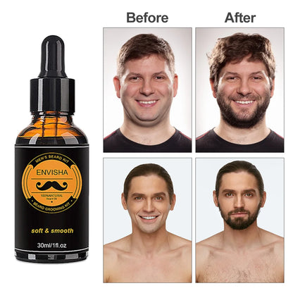 Beard Growth Kit For Men Barbe Hair Enhancerbeard Essential Oil Moisturizing Wax Growth Roller Comb Styling Scissors Beard Care - KHOY