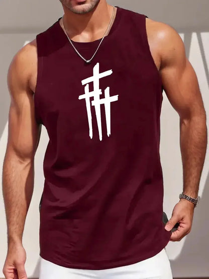 Summer Simple Letter Print Men's Round Neck Tank Top Gym Fitness Training Sports Vest Plus Size Man Sleeveless Shirt Casual Tees - KHOY
