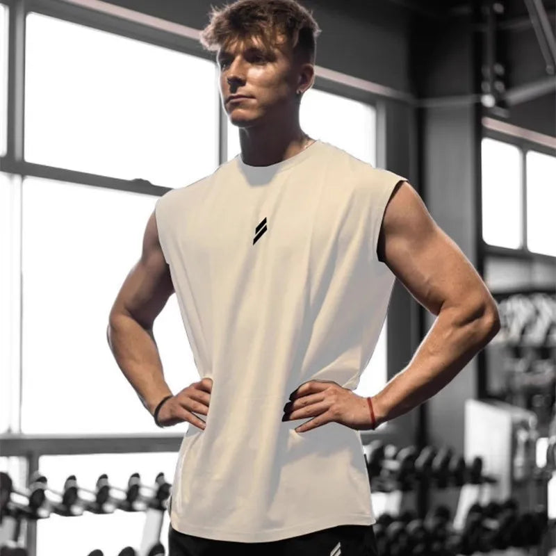 Summer Fitness Sports Tank Top Men's Breathable Loose Fit Training Sleeveless T-shirt Quick Drying vest male Fitness Clothing - KHOY